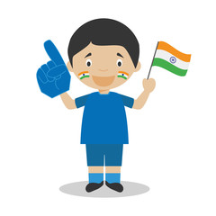 National sport team fan from India with flag and glove Vector Illustration