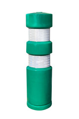 green plastic road cone with reflector isolated on white background