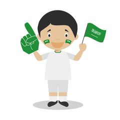 National sport team fan from Saudi Arabia with flag and glove Vector Illustration