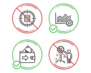 Do or Stop. Operational excellence, Wallet and Calculator target icons simple set. Discount sign. Corporate business, Money payment, Audit. Sale shopping. Finance set. Vector