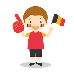 National sport team fan from Belgium with flag and glove Vector Illustration