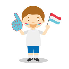 National sport team fan from Luxembourg with flag and glove Vector Illustration