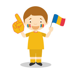 National sport team fan from Romania with flag and glove Vector Illustration