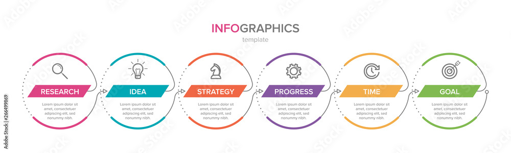 Aufkleber infographic design with icons and 6 options or steps. thin line vector. infographics business concep