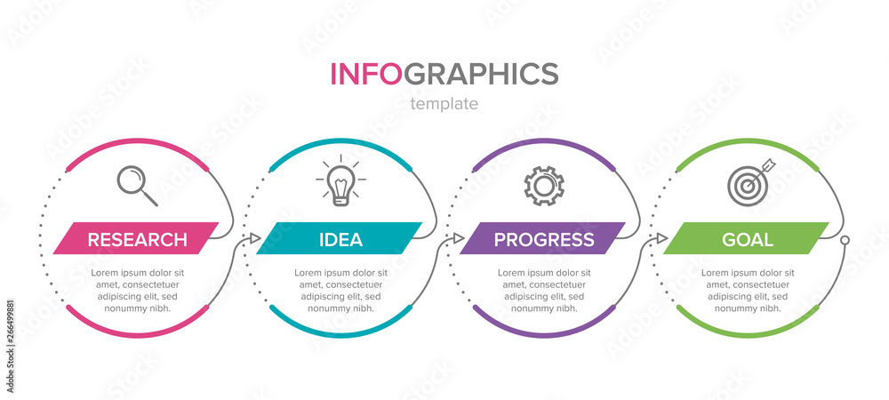 Aufkleber infographic design with icons and 4 options or steps. thin line vector. infographics business concep