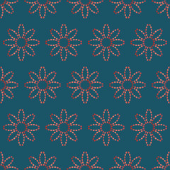 Naklejka na ściany i meble Seamless pattern with flowers of dotted lines. Imitation silk embroidery. Vector background