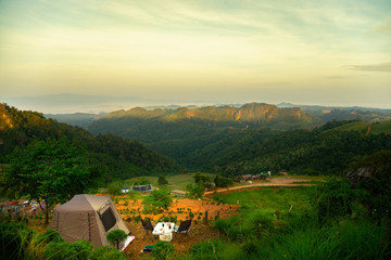 Camping on peak mountain in holiday