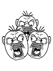 3 feinde crew anbüllen streiten freunde team mann böse schreien brüllen wütend sauer verärgert laut aufgeregt comic cartoon lustig clipart kopf gesicht design