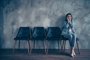 Her she nice stylish elegant executive manager marketer financier brunette lady waiting appointment...