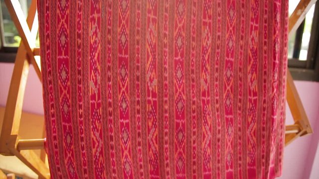Traditional red weaving thai style, Handmade thai silk.