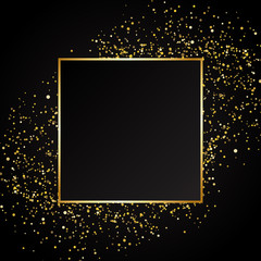 Gold glitter frame. Golden grainy frame. Golden confetti background.
