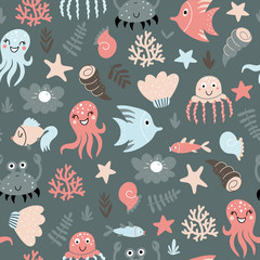 Seamless background with sea animals