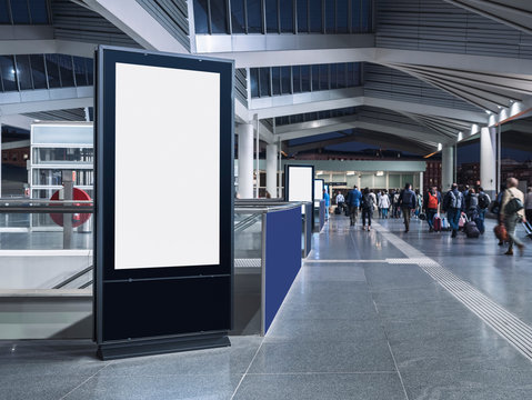 Mock up Banner Media Advertising indoor train station Public building with People walking