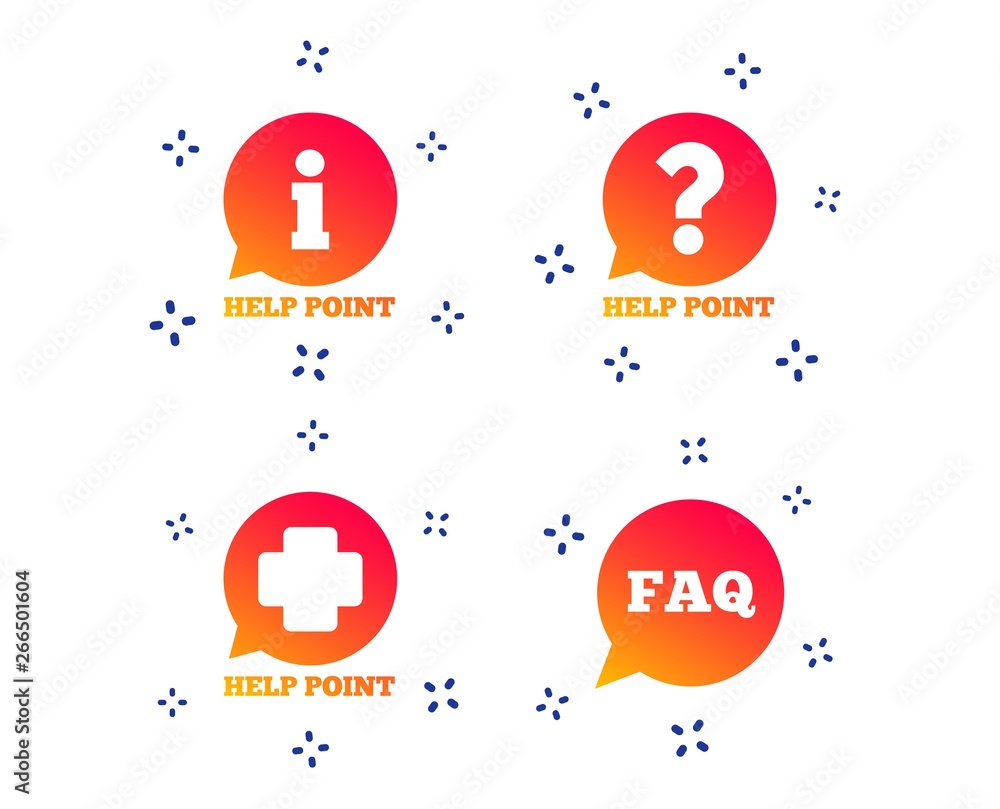 Poster help point icons. question and information symbols. faq speech bubble signs. random dynamic shapes. 