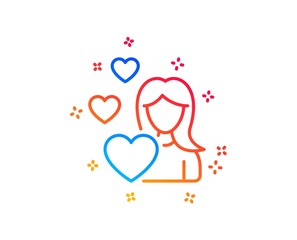 Woman in Love line icon. Heart sign. Valentines day symbol. Gradient design elements. Linear love icon. Random shapes. Vector
