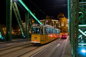 Budapest, March 8, 2018, transport to the Freedom Bridge across the Danube River in Hungary