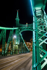 Budapest, March 8, 2018, Liberty Night Bridge over the Danube River in Hungary.