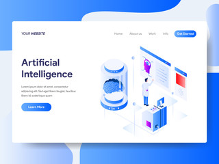 Landing page template of Artificial Intelligence Isometric Illustration Concept. Isometric flat design concept of web page design for website and mobile website.Vector illustration