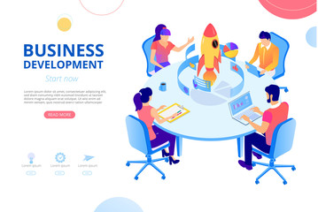 Business development, strategy, start up, crisis management. Homepage design template with chart.