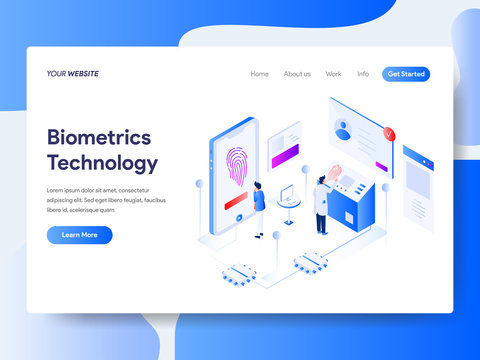 Landing page template of Biometrics Technology Isometric Illustration Concept. Isometric flat design concept of web page design for website and mobile website.Vector illustration