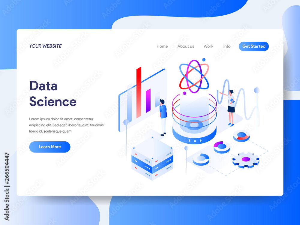 Poster landing page template of data science isometric illustration concept. isometric flat design concept 