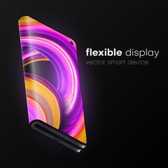 Foldable smartphone with flexible display. New technology transforming cell phone into tablet.