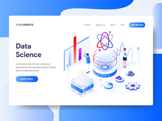 Landing page template of Data Science Isometric Illustration Concept. Isometric flat design concept of web page design for website and mobile website.Vector illustration