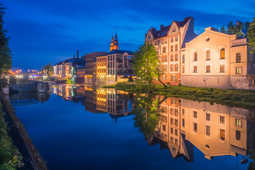 Obraz premium Panorama old town at night in Opole, Opolskie, Poland