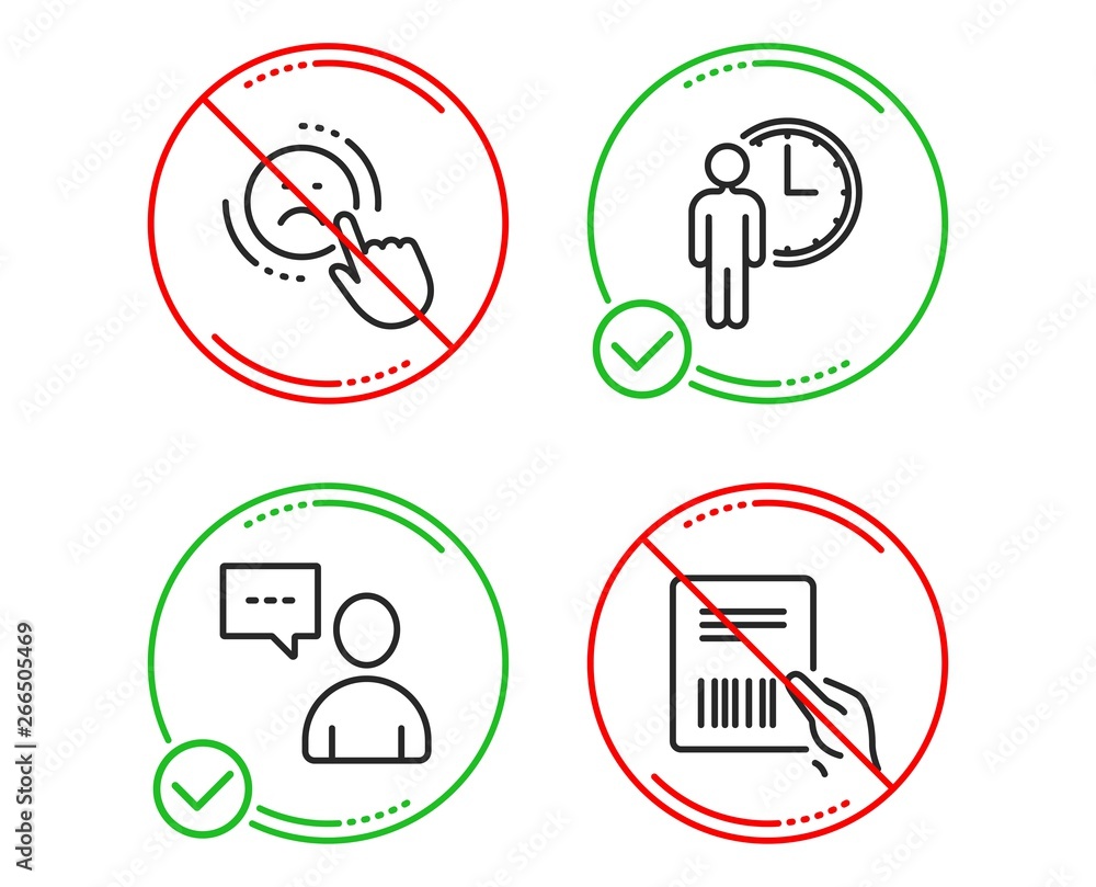 Poster do or stop. users chat, dislike and waiting icons simple set. parcel invoice sign. communication con