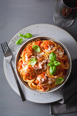 spaghetti with meatballs and tomato sauce, italian pasta