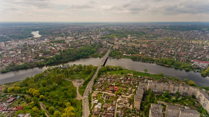 Fototapeta premium Aerial view of the river Southern Bug in the city of Vinnytsia.