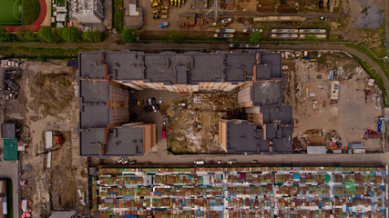 New apartment building on the outskirts of the city. Top view.