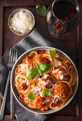 spaghetti with meatballs and tomato sauce, italian pasta