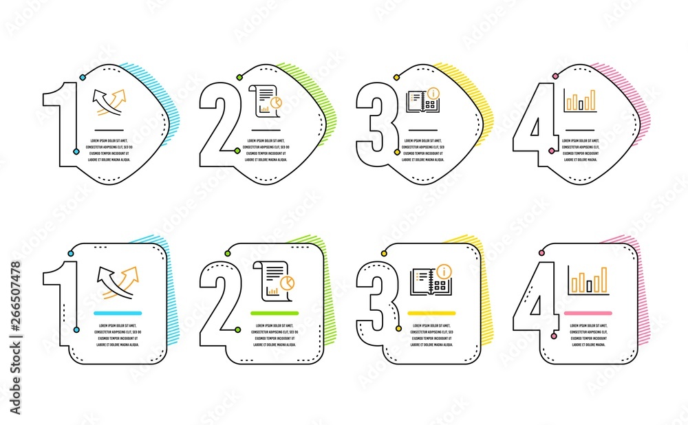 Poster intersection arrows, instruction info and report icons simple set. column chart sign. exchange, proj
