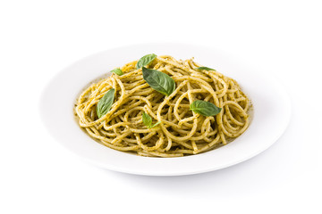 Spaghetti pasta with pesto sauce