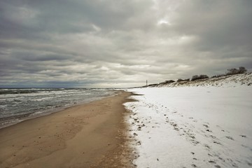 winter landscape on the Baltic Sea near the town of Neringa Nida, on the Curonian Spit in Lithuania
