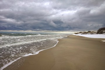 winter landscape on the Baltic Sea near the town of Neringa Nida, on the Curonian Spit in Lithuania