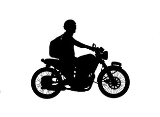 Fototapeta na wymiar Silhouette biker with his classic bike on white background