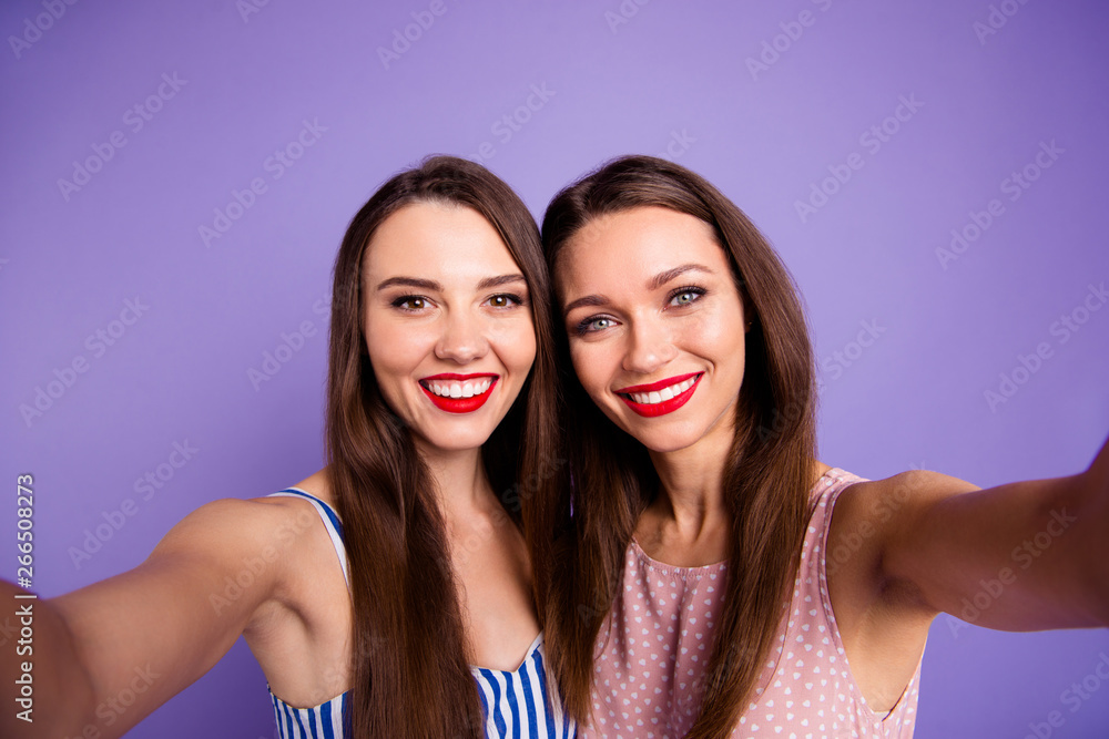 Sticker close up photo two beautiful funny funky she her models ladies best buddies bonding perfect sunny we