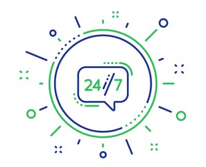 24/7 service line icon. Call support sign. Feedback chat symbol. Quality design elements. Technology 24/7 service button. Editable stroke. Vector