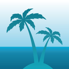 Fototapeta na wymiar two palm trees silhouette on water and sky background vector illustration EPS10