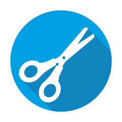 scissors vector blue icon in modern flat style isolated. scissors support is good for your web design.
