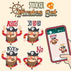 cute pirates cartoon sticker set