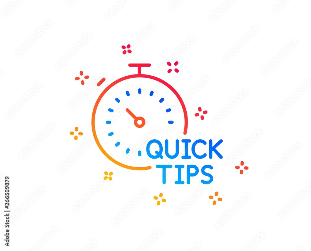 Poster quick tips line icon. helpful tricks sign. tutorials with timer symbol. gradient design elements. li