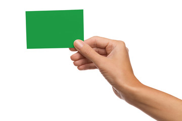 Green card in woman's hand - 266510058