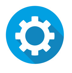 Gear vector blue icon in modern flat style isolated. Gear can support is good for your web design.