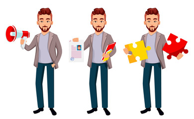 Cartoon character businessman in casual clothes