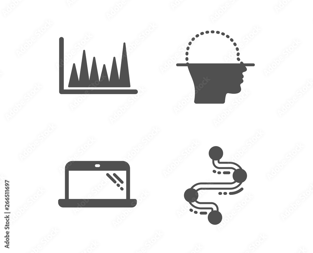 Poster set of line graph, face scanning and laptop icons. timeline sign. market diagram, faces detection, c