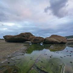 Fototapeta na wymiar Impressionen von der Felsküste bei Forresters Beach in New South Wales Australien