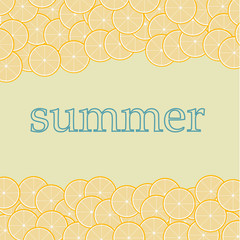 yellow background with many oranges, inscription summer